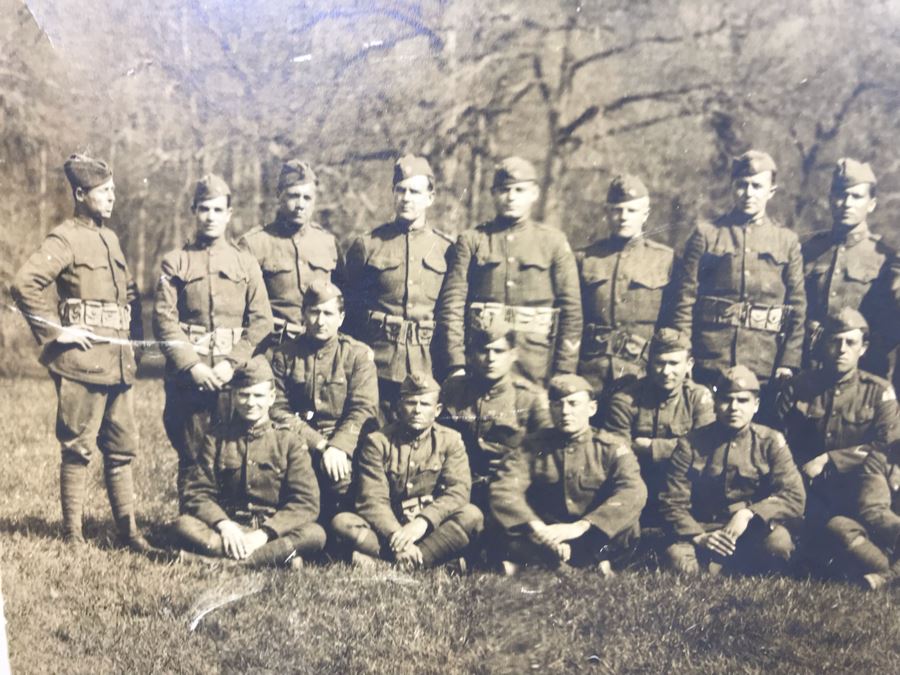 Antique 1919 Framed Photograph Of Co. 'C' - 306th Infantry Chatelain Mayenne By Richards Film Service Montgomery Alabama 35 X 11.5 [Photo 16]