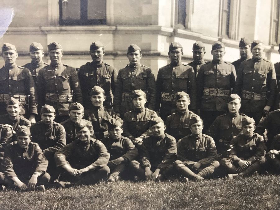 Antique 1919 Framed Photograph Of Co. 'C' - 306th Infantry Chatelain Mayenne By Richards Film Service Montgomery Alabama 35 X 11.5 [Photo 9]