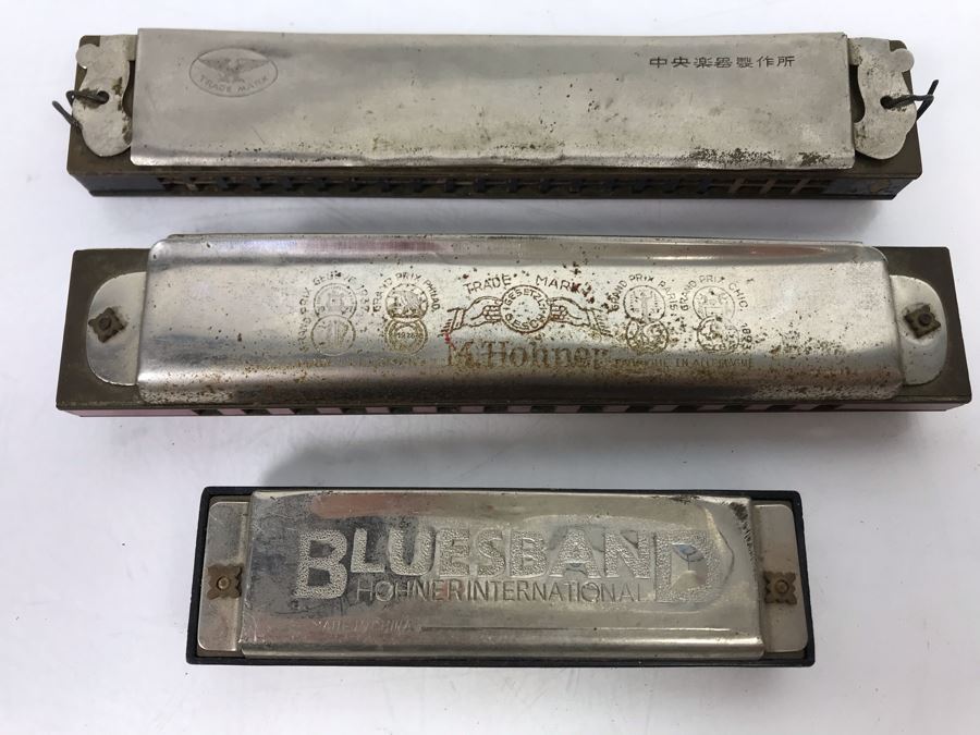 (3) Vintage Harmonicas: M. Hohner Marine Band, Hohner Blues Band, Eagle ...