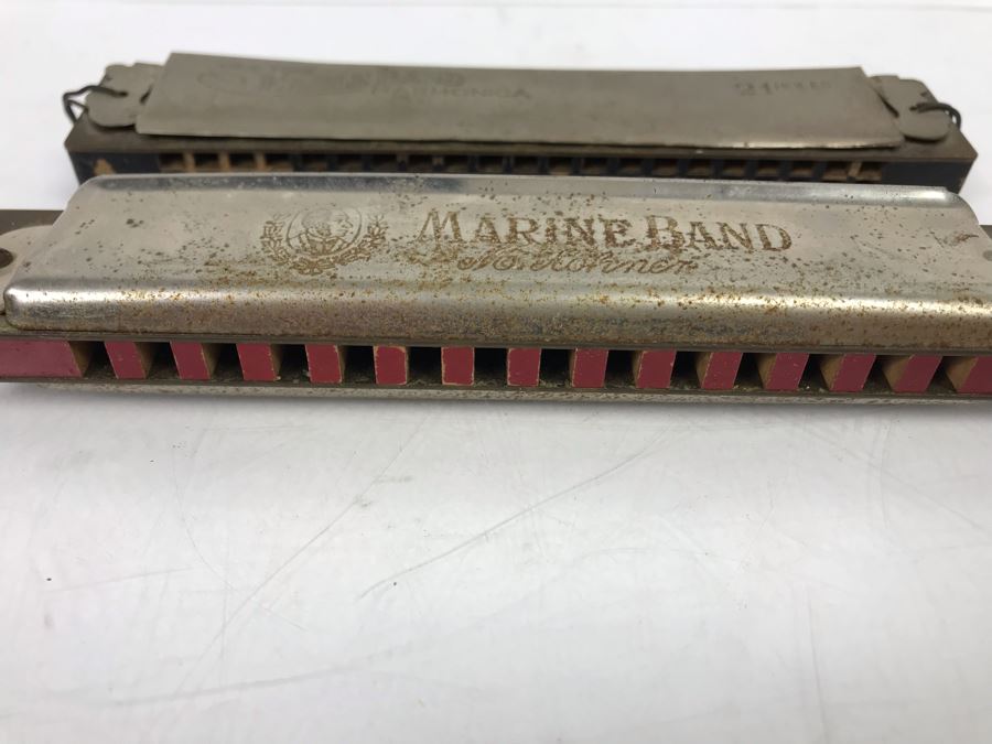 (3) Vintage Harmonicas: M. Hohner Marine Band, Hohner Blues Band, Eagle Band Harmonica [Photo 4]
