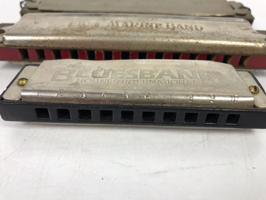 (3) Vintage Harmonicas: M. Hohner Marine Band, Hohner Blues Band, Eagle Band Harmonica [Photo 3]