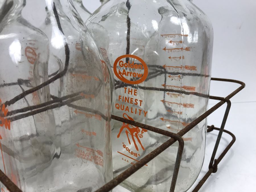 Vintage Glass Milk Bottles With Metal Milk Glass Carrier [Photo 3]