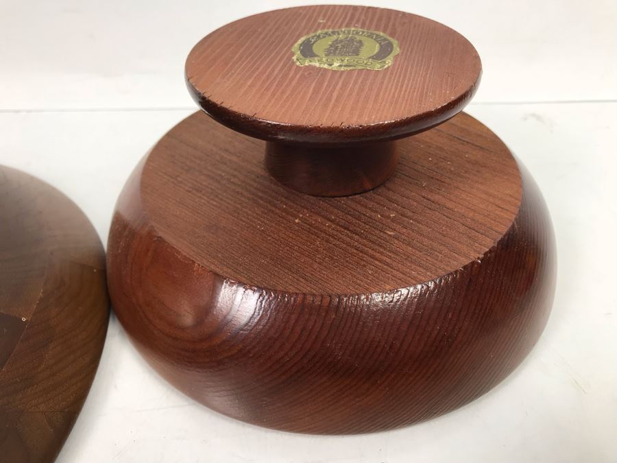 (2) Walnut Wooden Salad Bowls And California Redwood Footed Bowl [Photo 11]