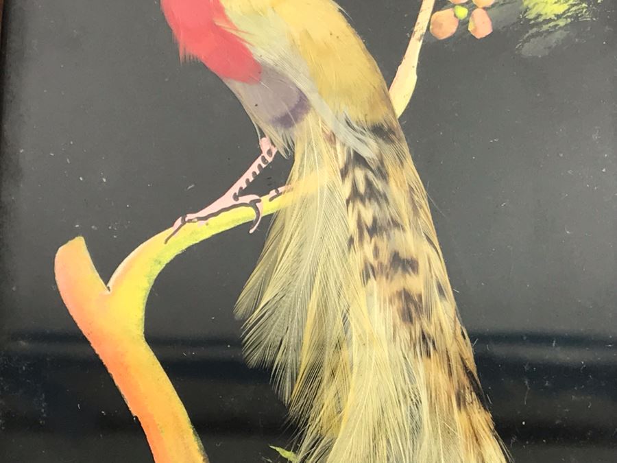 Set Of (4) Mexican Feathercraft Artwork Framed In Carved Wooden Frames [Photo 5]