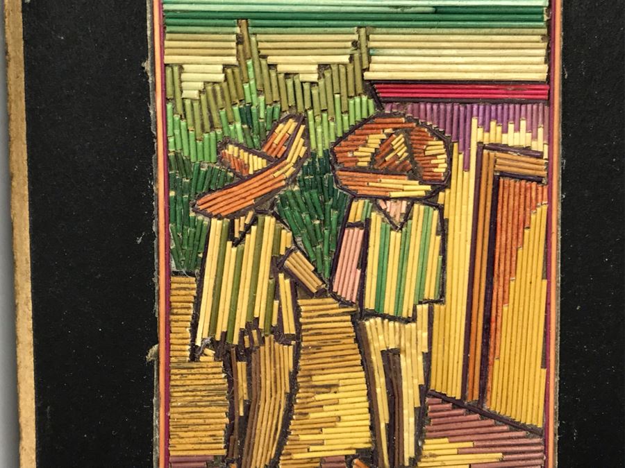 Pair Of Well Executed Mexican Native Stick Art / Straw Folk Art Paintings And Pair Of Hand Painted Mexican Scene Paintings On Board [Photo 8]