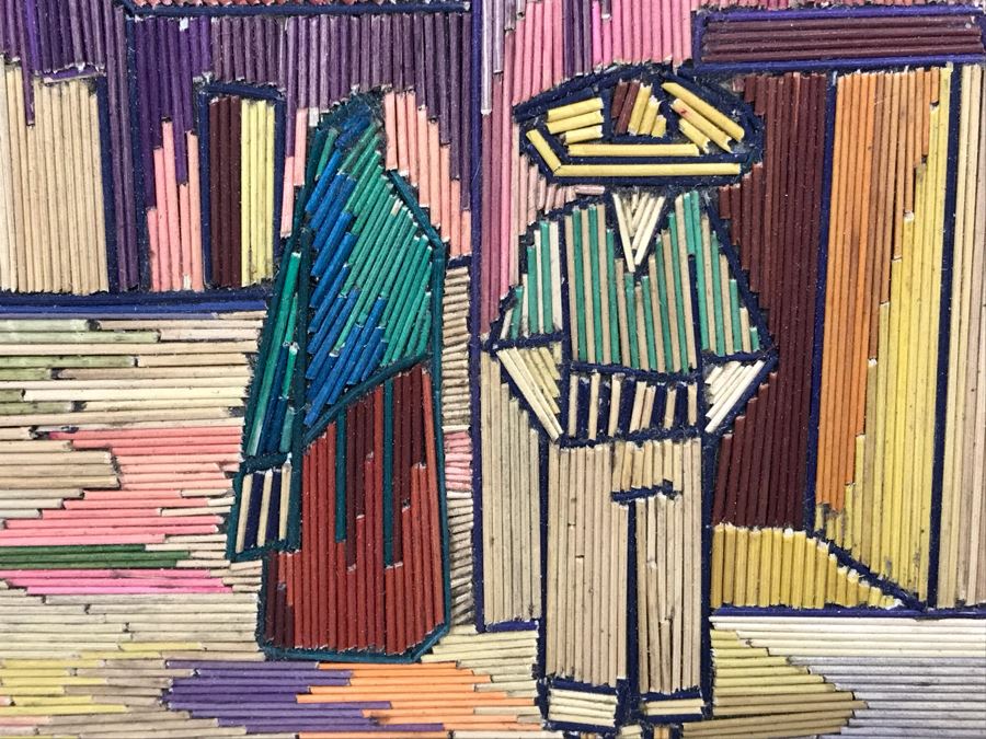 Pair Of Well Executed Mexican Native Stick Art / Straw Folk Art Paintings And Pair Of Hand Painted Mexican Scene Paintings On Board [Photo 5]