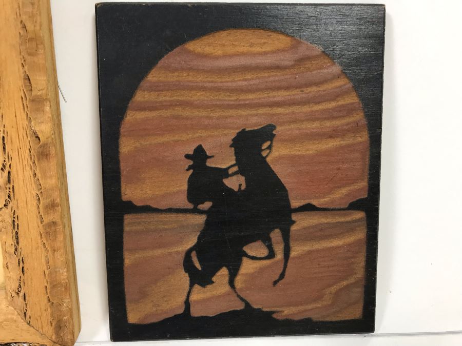 Original Artwork Of Native American Woman In Wooden Frame And Cowboy Wrangler Sylvanart Etching In Wood From Yellowstone Park, WY [Photo 5]