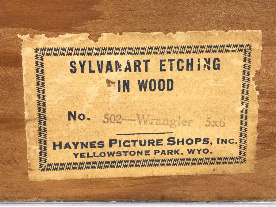 Original Artwork Of Native American Woman In Wooden Frame And Cowboy Wrangler Sylvanart Etching In Wood From Yellowstone Park, WY [Photo 8]