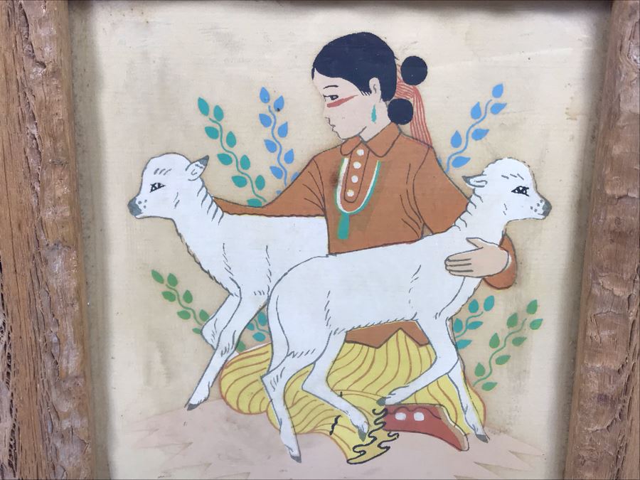 Original Artwork Of Native American Woman In Wooden Frame And Cowboy Wrangler Sylvanart Etching In Wood From Yellowstone Park, WY [Photo 3]