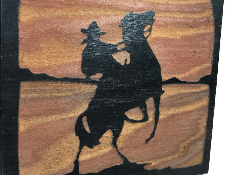 Original Artwork Of Native American Woman In Wooden Frame And Cowboy Wrangler Sylvanart Etching In Wood From Yellowstone Park, WY [Photo 6]