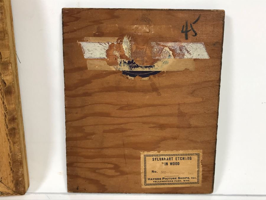 Original Artwork Of Native American Woman In Wooden Frame And Cowboy Wrangler Sylvanart Etching In Wood From Yellowstone Park, WY [Photo 7]