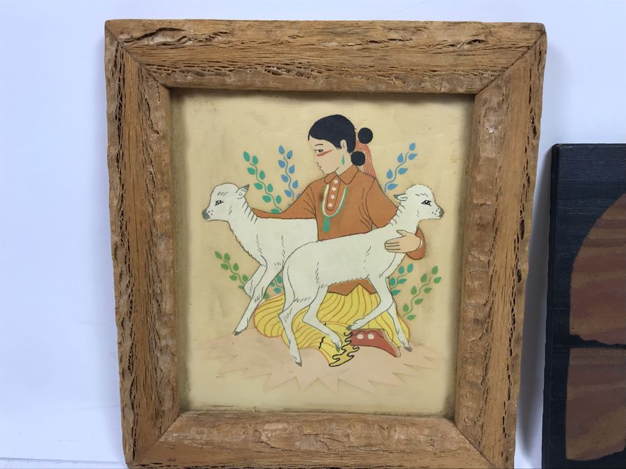 Original Artwork Of Native American Woman In Wooden Frame And Cowboy Wrangler Sylvanart Etching In Wood From Yellowstone Park, WY [Photo 2]