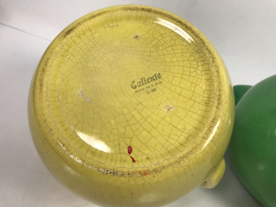 Green USA Pottery Teapot 7.5'H And Yellow Caliente USA Pottery 6.5'H [Photo 11]
