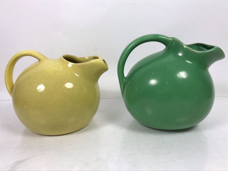 Green USA Pottery Teapot 7.5'H And Yellow Caliente USA Pottery 6.5'H [Photo 1]
