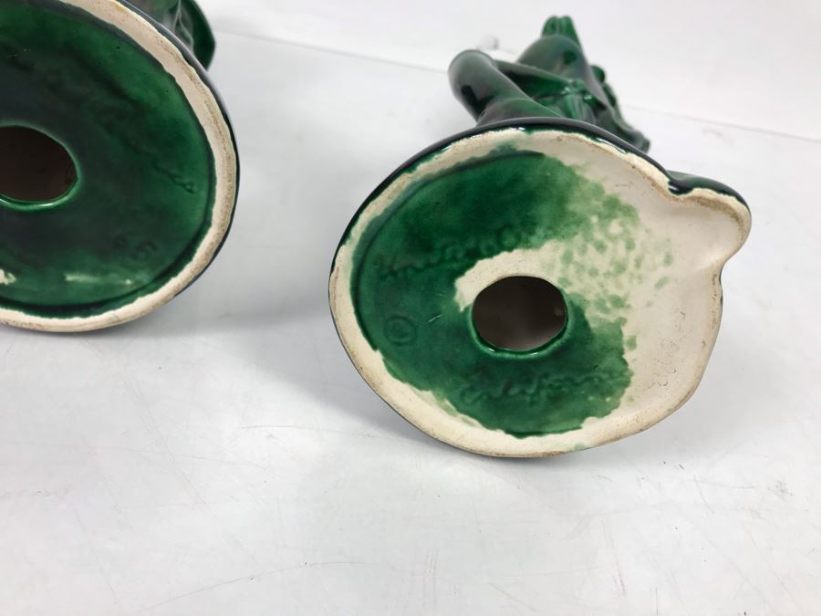 Pair Of United Ceramics California Pottery Asian Figurines Green 11'H [Photo 7]