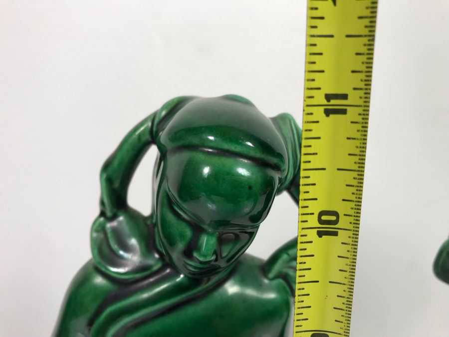Pair Of United Ceramics California Pottery Asian Figurines Green 11'H [Photo 8]