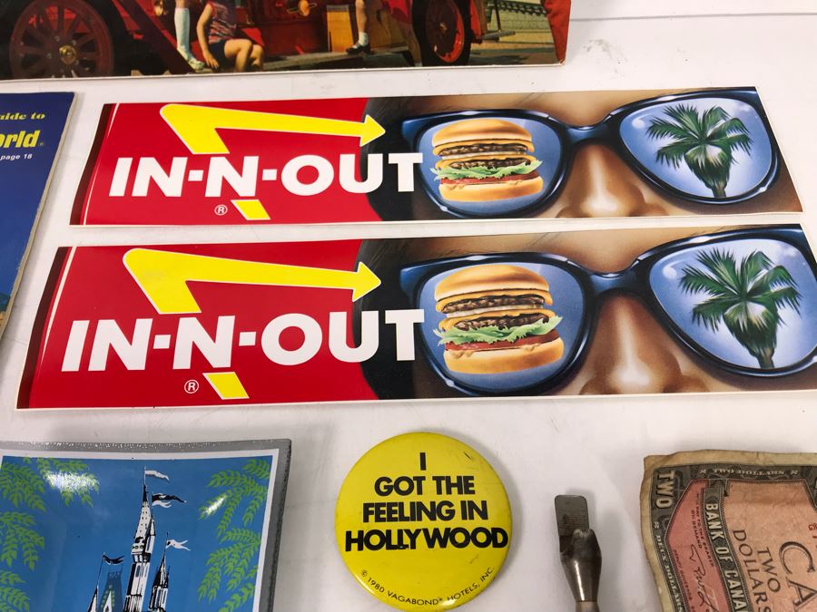 Collectibles Lot With Walt Disney World Glass Tray And Souvenier Book, Michael Jackson Button, Base Metal Ring, (6) Vancouver Canada 1986 World Exposition Medallions And More - See Photos [Photo 9]