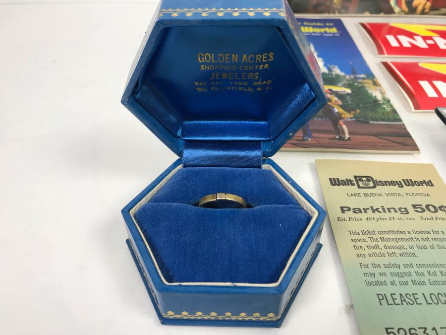 Collectibles Lot With Walt Disney World Glass Tray And Souvenier Book, Michael Jackson Button, Base Metal Ring, (6) Vancouver Canada 1986 World Exposition Medallions And More - See Photos [Photo 10]