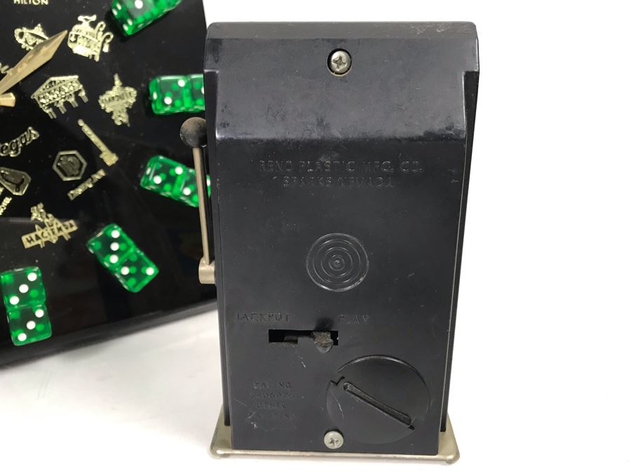 Vintage Las Vegas Casino Dice Clock And Welcome To Las Vegas Jackpot Bank Slot Machine By Reno Plastic Mfg Co Sparks Nevada [Photo 9]