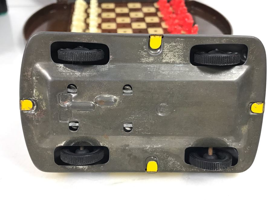 Japan Tin Toy Yellow VW Taxi, UFO Tin Toy Roulette Wheel, Mini Pool Table And Mini Lowe Chess Set [Photo 10]