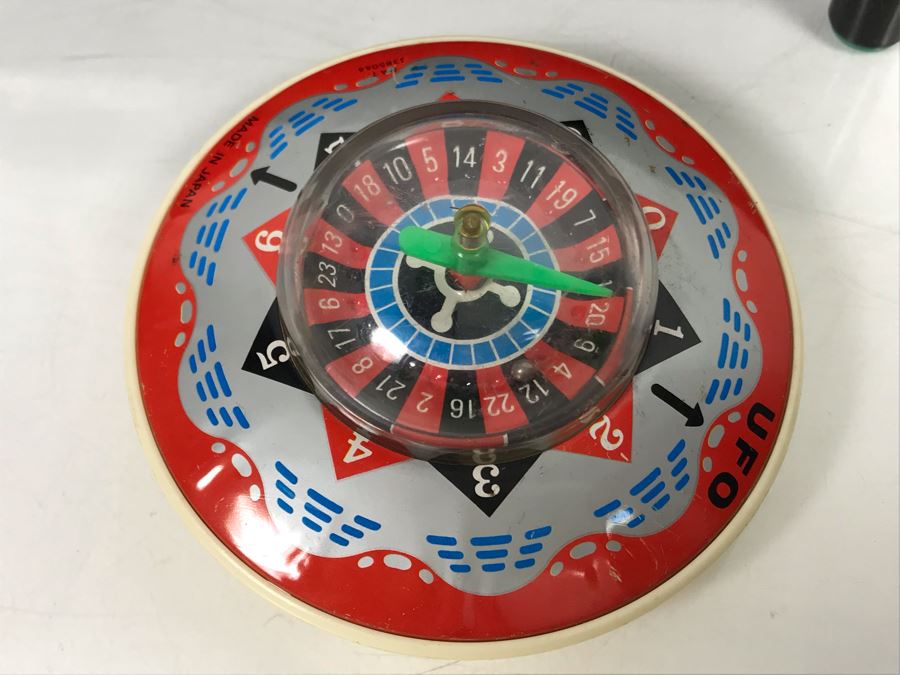 Japan Tin Toy Yellow VW Taxi, UFO Tin Toy Roulette Wheel, Mini Pool Table And Mini Lowe Chess Set [Photo 5]