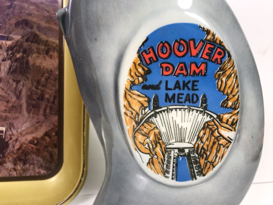 Las Vegas Hoover Dam Jim Beam Liquour Decanter And Coca-Cola Advertising Hoover Dam Tin Tray [Photo 7]
