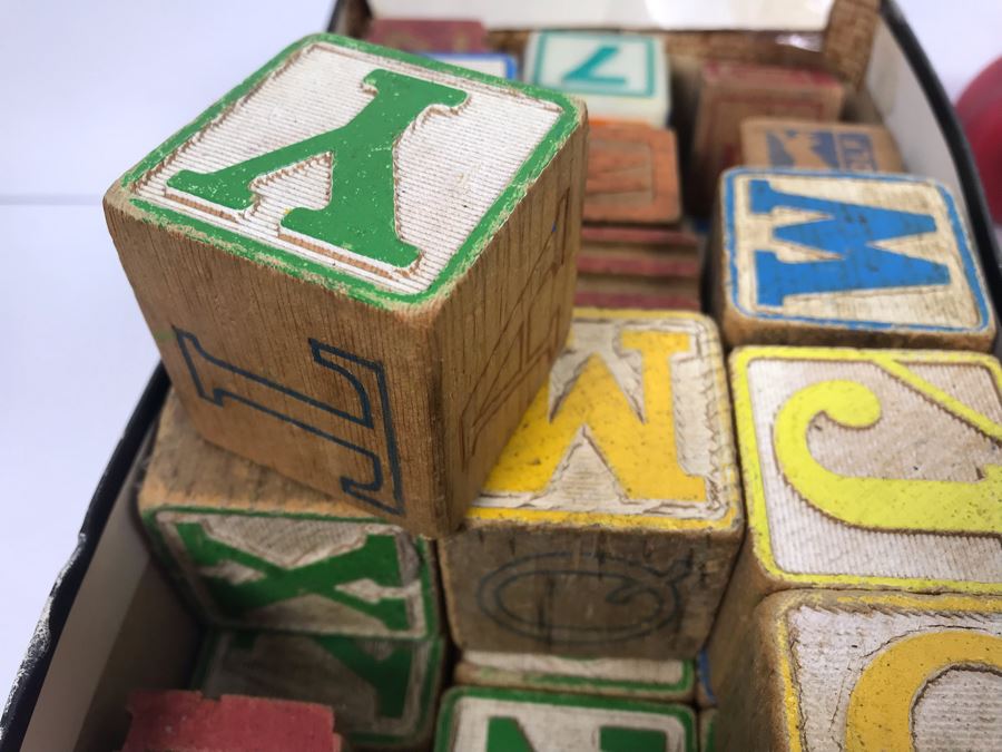 Collection Of Vintage Wooden Blocks And (2) Playskool Pull Wagons [Photo 10]