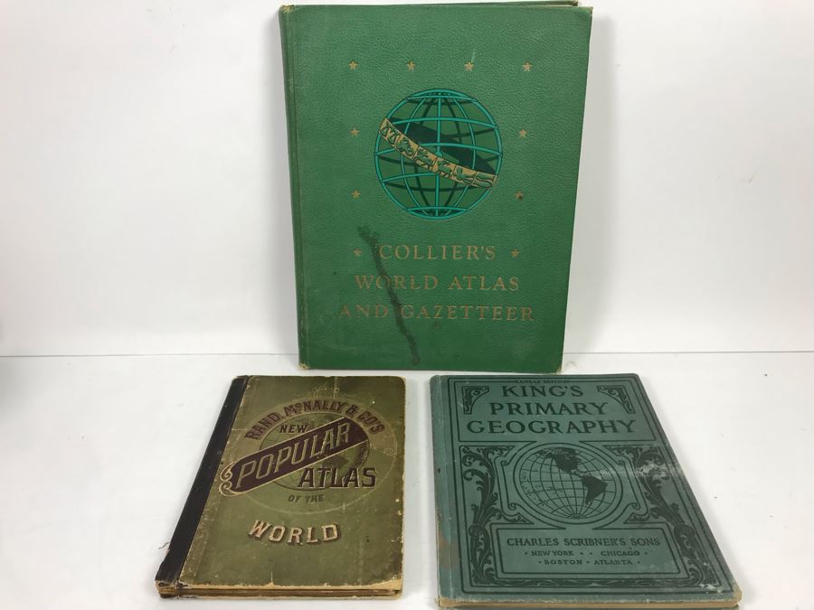 1885 Rand McNally & Co New Popular Atlas, 1907 King's Primary Geography And 1943 Collier's World Atlas [Photo 1]