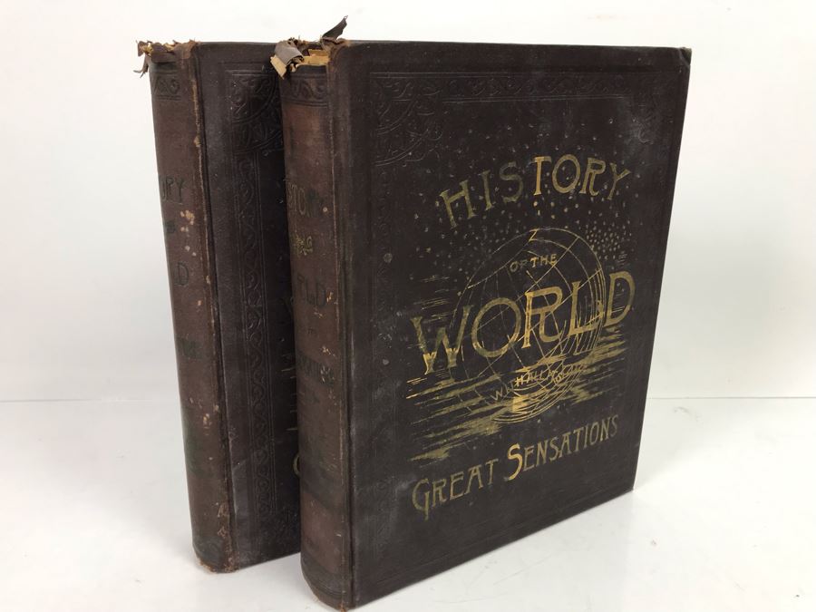Antique 1887 2 Volume Books A History Of The World With All Its Great Sensations And Of The Rise And Fall Of Nations
