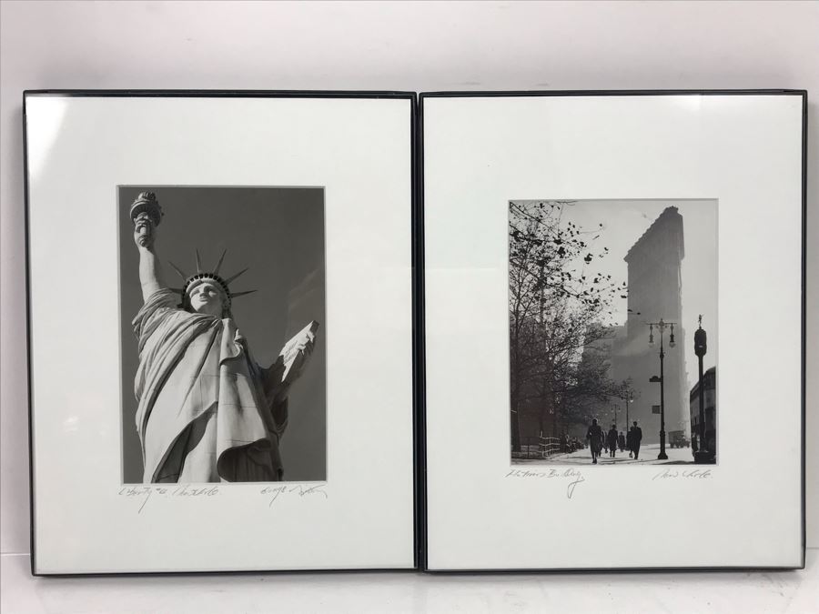 Pair Of Signed Framed New York City B&W Photographs Of Statue Of Liberty And Flatiron Building 8 X 10 [Photo 1]