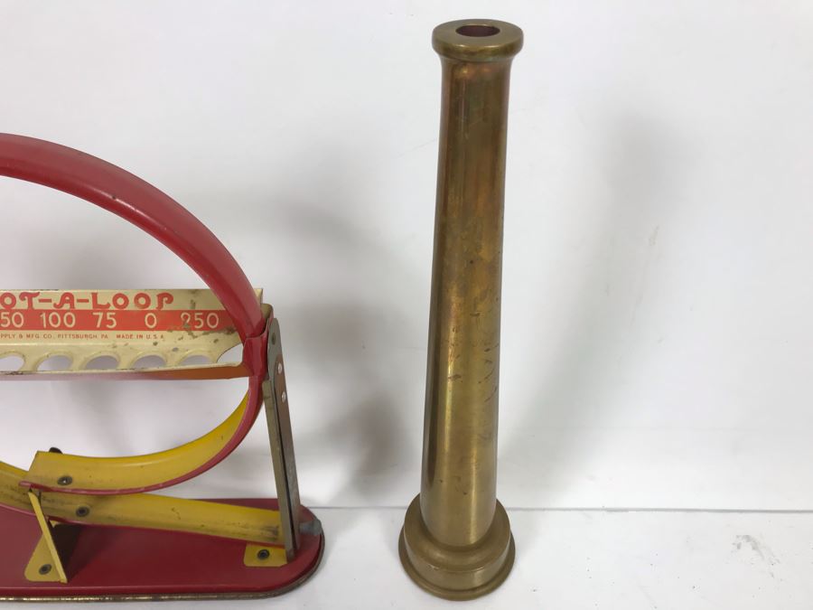 Old Brass Hose Nozzle And Vintage Shoot-A-Loop Metal Marble Game [Photo 8]