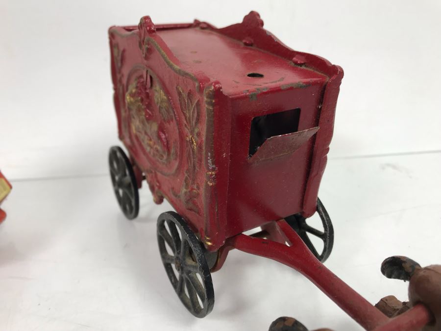 Old Mini Tonka Truck, Vintage Metal Woodpecker Toothpick Grabber Holder And Cast Iron Horse Pulling Circus Wagon [Photo 11]