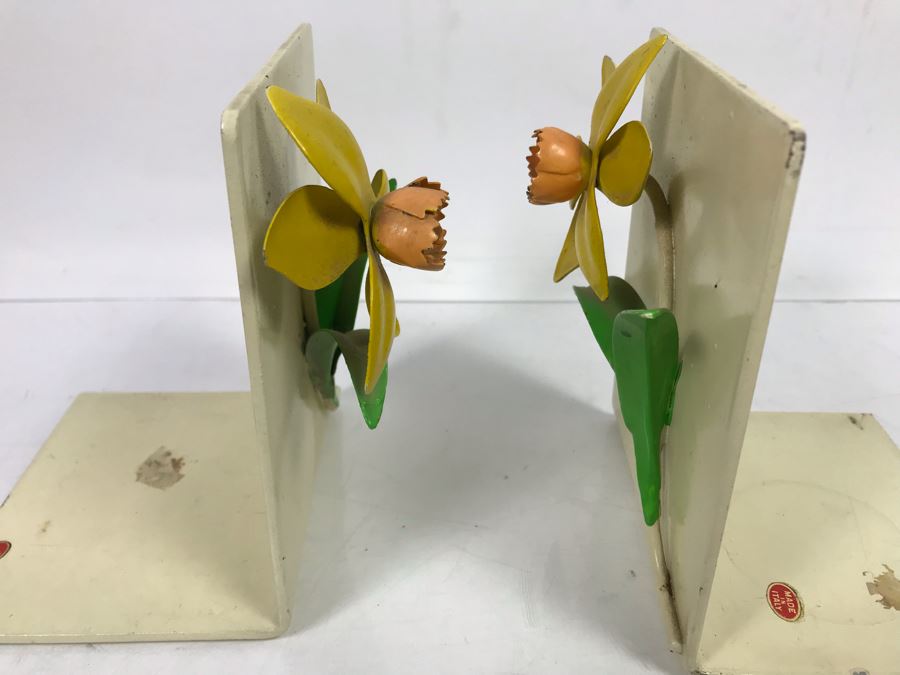 Pair Of Italian Heavy Metal Floral Bookends [Photo 3]