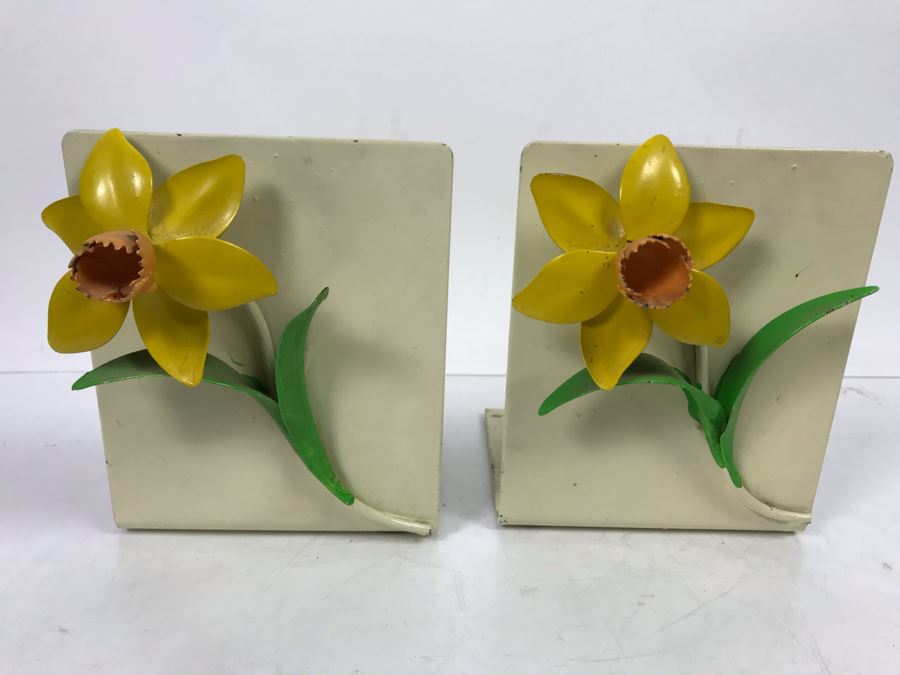 Pair Of Italian Heavy Metal Floral Bookends [Photo 2]