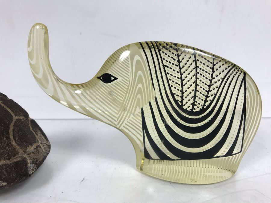 Carved Stone Turtle And Lucite Elephant Sculpture 3'H [Photo 2]