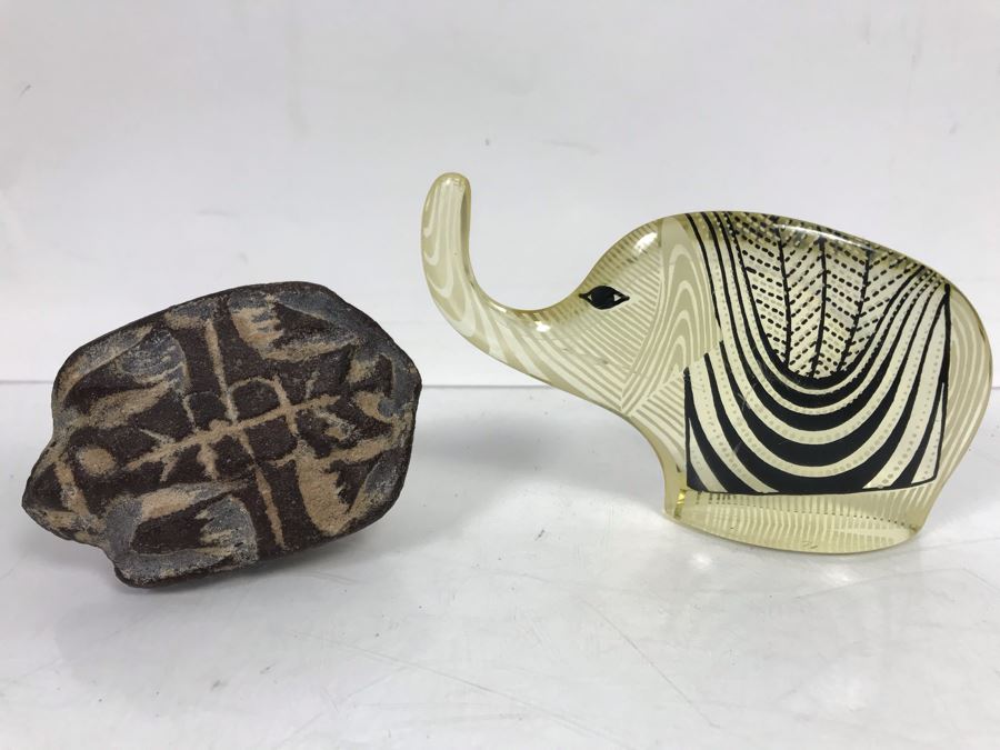 Carved Stone Turtle And Lucite Elephant Sculpture 3'H [Photo 6]