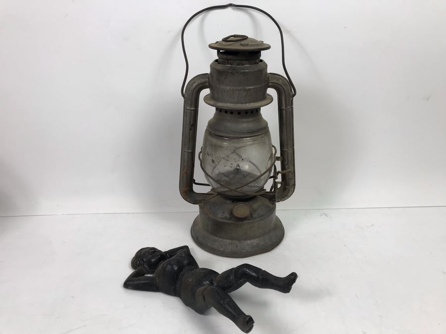 Old Dietz Little Wizard Lantern And Cast Iron Lady Boot Jack [Photo 1]