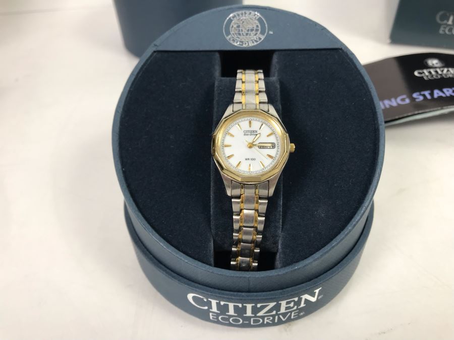 Ladies citizen eco drive watch with case and manual wr100 ew3144 51a