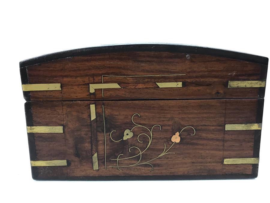 Vintage Wooden Brass And Copper Inlay Jewelry Box 12' X 8' - See Photos [Photo 18]