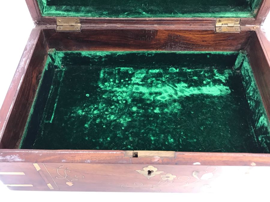 Vintage Wooden Brass And Copper Inlay Jewelry Box 12' X 8' - See Photos [Photo 11]
