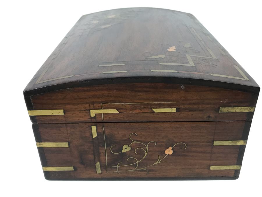 Vintage Wooden Brass And Copper Inlay Jewelry Box 12' X 8' - See Photos [Photo 12]