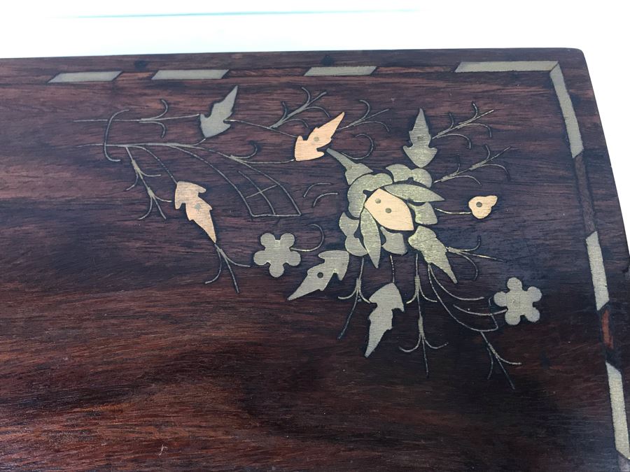 Vintage Wooden Brass And Copper Inlay Jewelry Box 12' X 8' - See Photos [Photo 8]