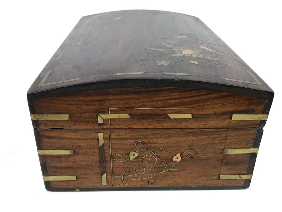Vintage Wooden Brass And Copper Inlay Jewelry Box 12' X 8' - See Photos [Photo 14]