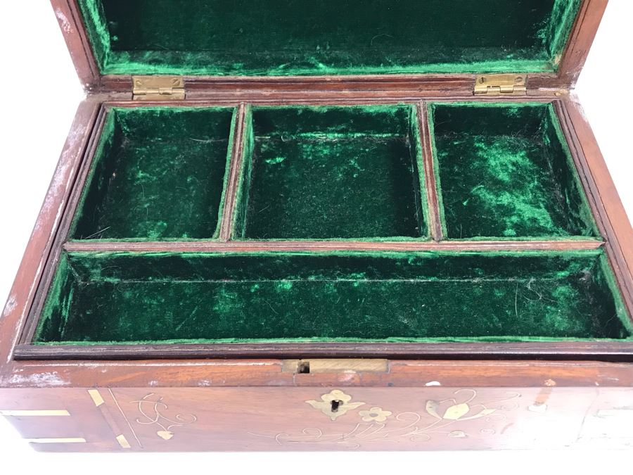 Vintage Wooden Brass And Copper Inlay Jewelry Box 12' X 8' - See Photos [Photo 9]