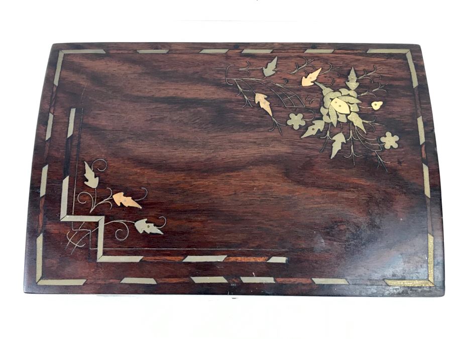 Vintage Wooden Brass And Copper Inlay Jewelry Box 12' X 8' - See Photos [Photo 6]