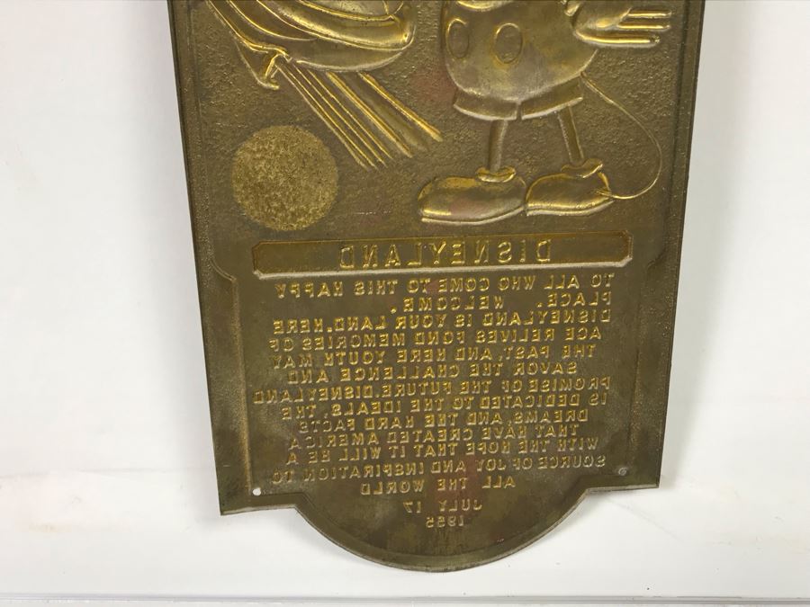 Vintage 1955 Collectible Embossed Brass Placard A Tribute To Disney Disneyland To All Who Come To This Happy Place. Welcome... [Photo 14]