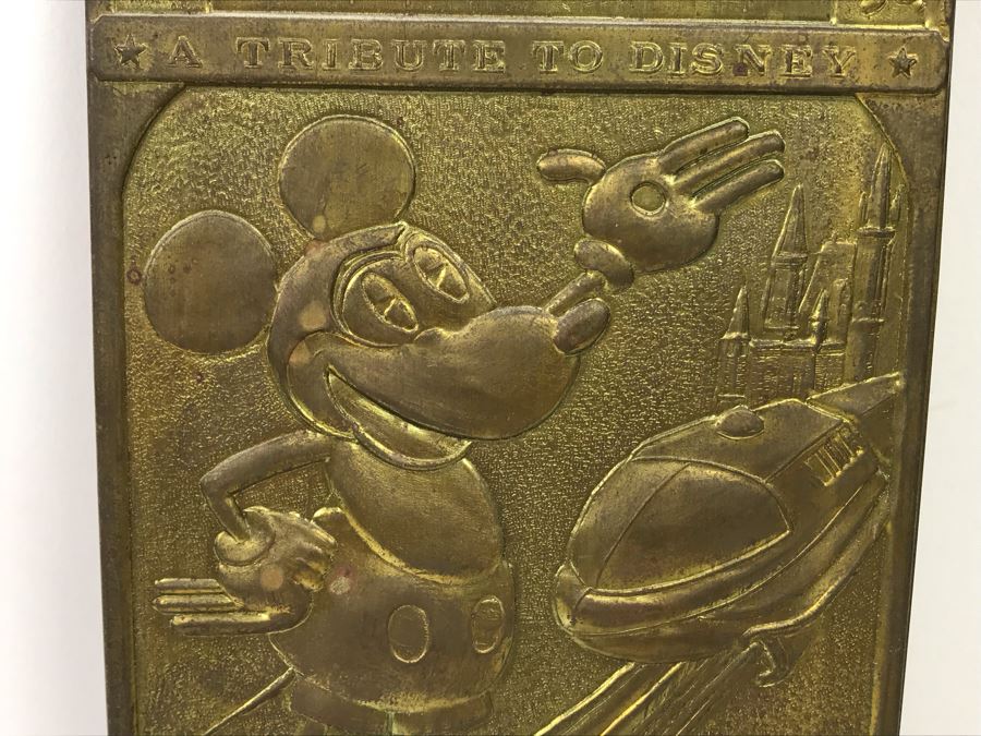 Vintage 1955 Collectible Embossed Brass Placard A Tribute To Disney ...