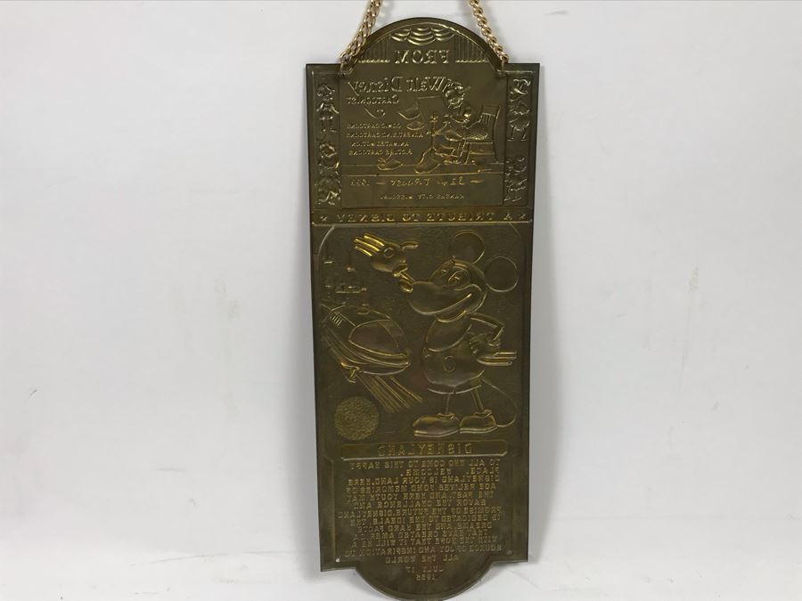 Vintage 1955 Collectible Embossed Brass Placard A Tribute To Disney ...