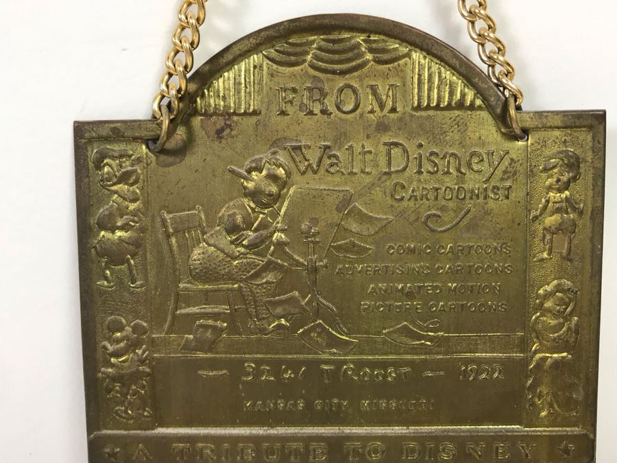 Vintage 1955 Collectible Embossed Brass Placard A Tribute To Disney 