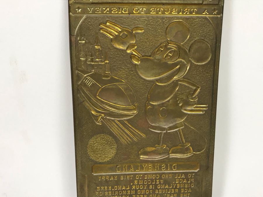 Vintage 1955 Collectible Embossed Brass Placard A Tribute To Disney ...